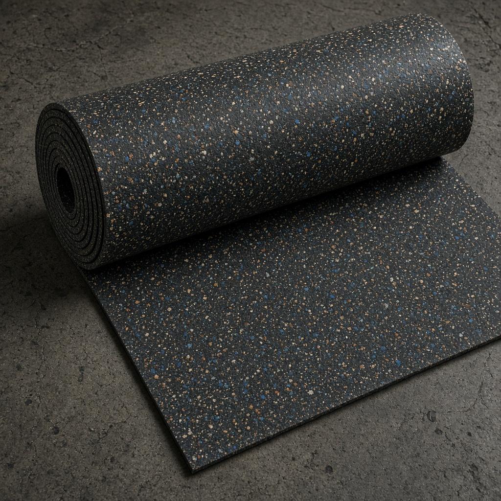 Multi color speckle 8mm recycled rubber flooring, 4' x 25'